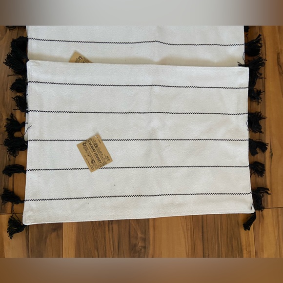 🎄Lot of checker table cloth napkins white stripe placemat tassels - Picture 5 of 9